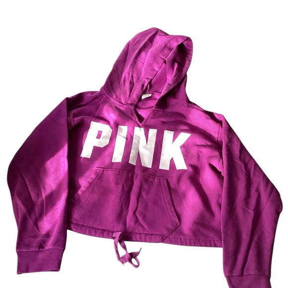 PINK Victoria's Secret Purple Crop Top Hoodie w/ drawstring size size Large - Picture 1 of 3